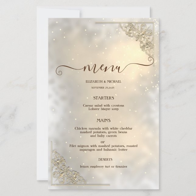 Elegant Chic Gold Frame Wedding Menu Card (Frente)