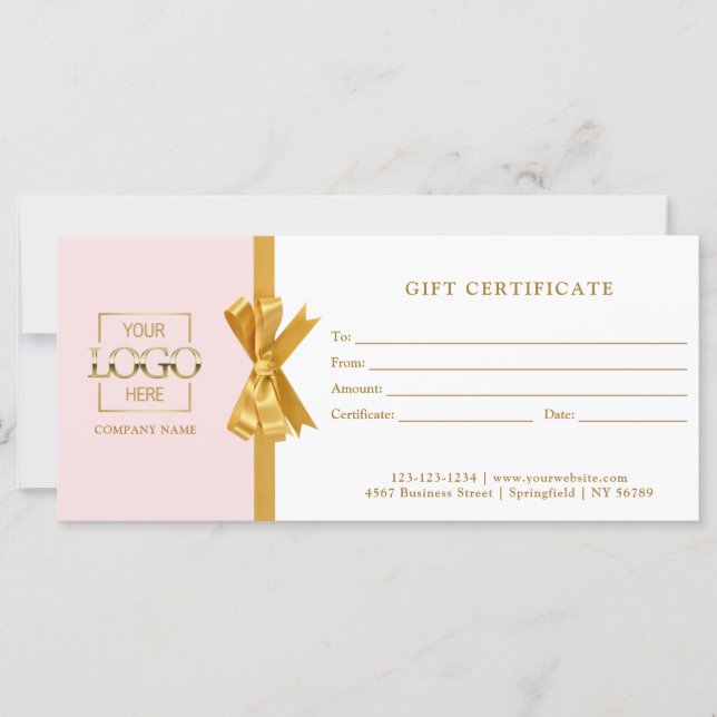 Elegant Chic Pink & Gold Business Gift Certificate (Frente)