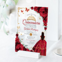 Elegant Chic Red Roses Gold Quinceanera 