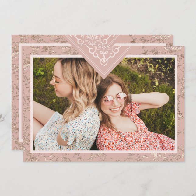 Elegant Chic Texture in Pink Bridesmaid Proposal (Frente/Verso)