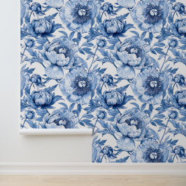 Elegant  Chinoiserie Blue and White Floral Pattern