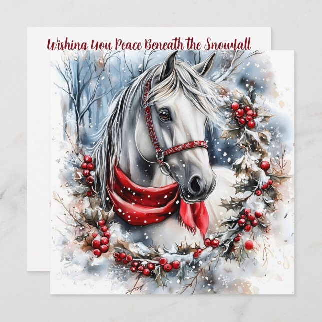 Elegant Christmas Horse with Winter Wreath Custom (Frente/Verso)