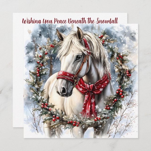 Elegant Christmas Horse with Winter Wreath Custom (Frente/Verso)
