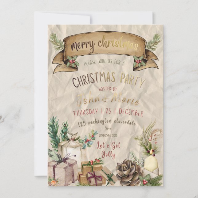 Elegant Christmas Party Invitation (Frente)