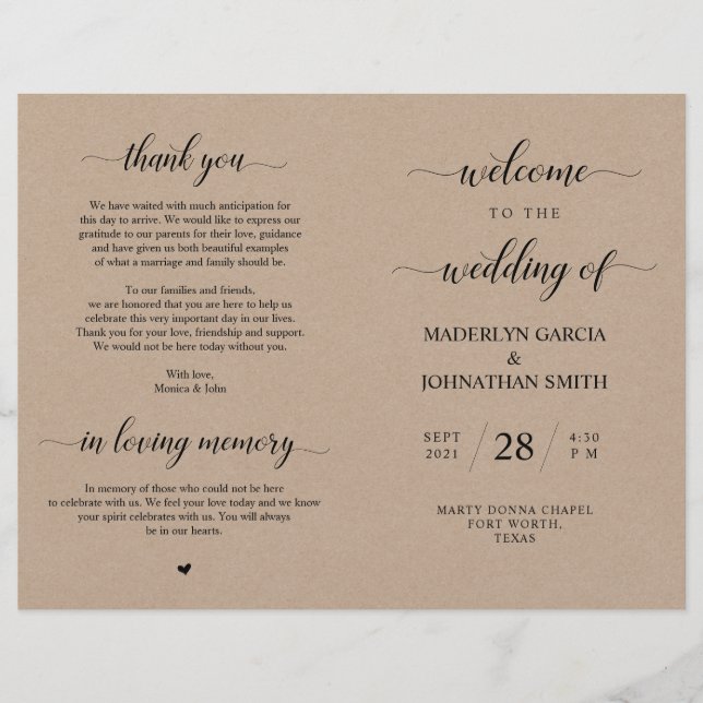 Elegant Classy Wedding Ceremony Foldable Program (Frente)