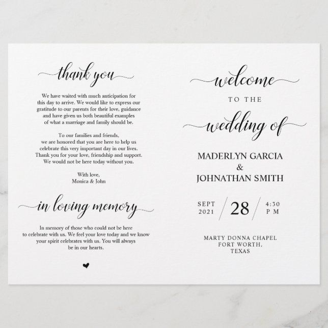 Elegant Classy Wedding Ceremony Foldable Program (Frente)