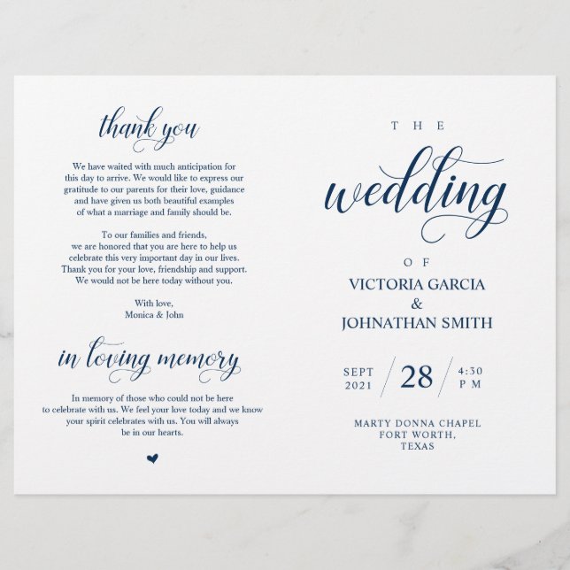 Elegant Classy Wedding Ceremony Foldable Program (Frente)