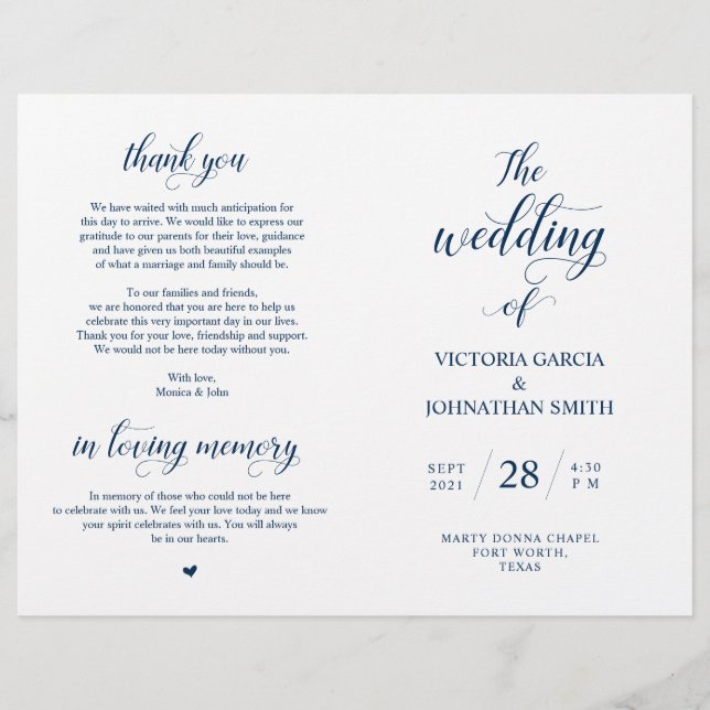 Elegant Classy Wedding Ceremony Foldable Program (Frente)