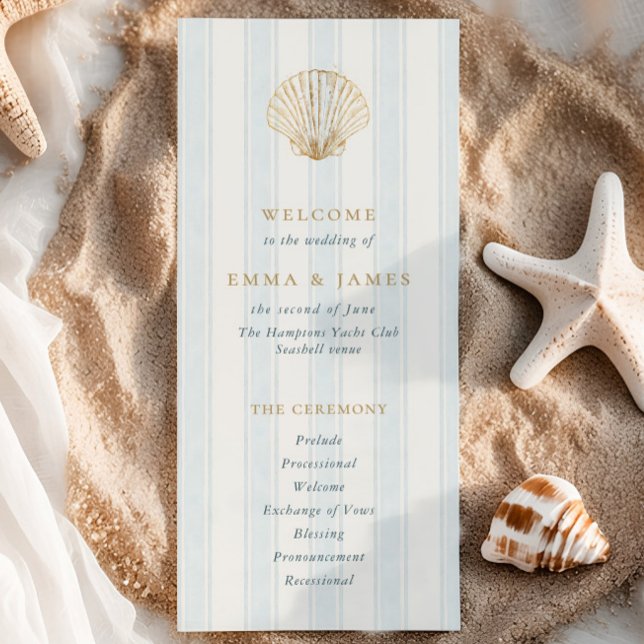 Elegant Coastal Golden Seashell Wedding Program (Criador carregado)