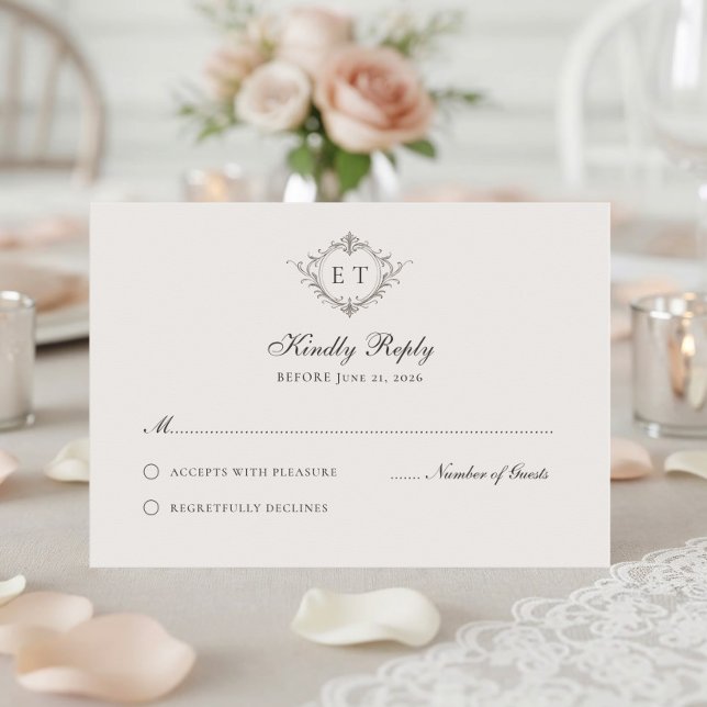 Elegant Country Monogram Wedding RSVP Card (Criador carregado)