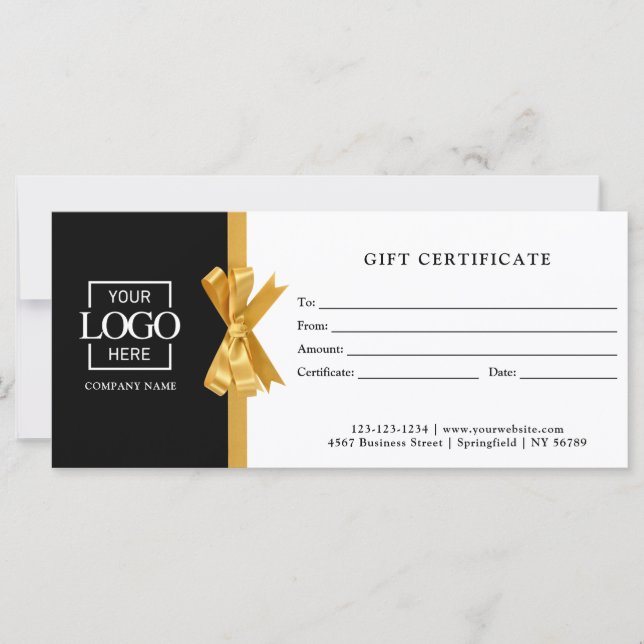 Elegant Custom Black Business Gift Certificate (Frente)