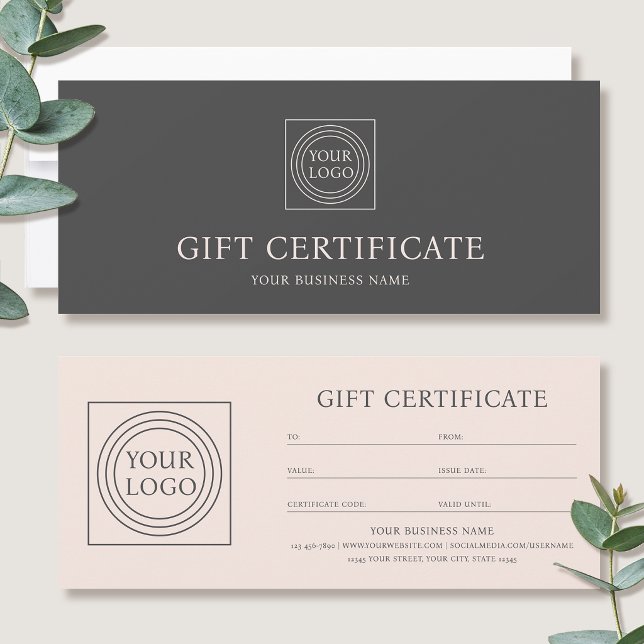 Elegant Custom Logo Gift Certificate Pink Gray (Criador carregado)
