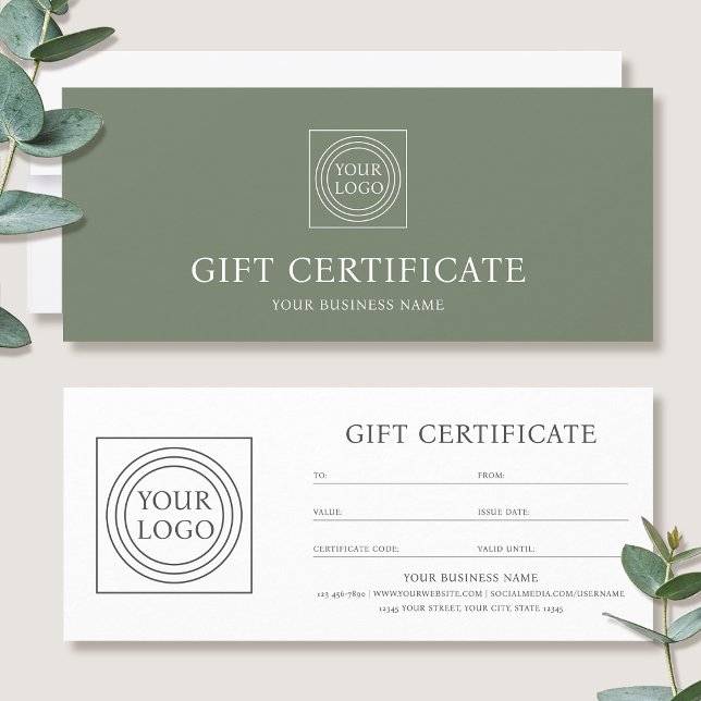 Elegant Custom Logo Green Gift Certificate Voucher (Criador carregado)