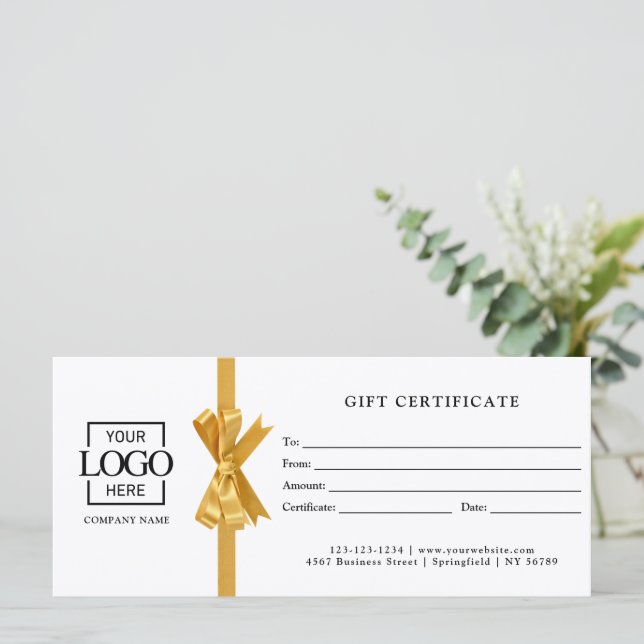 Elegant Custom White Business Gift Certificate (Em pé/Frente)