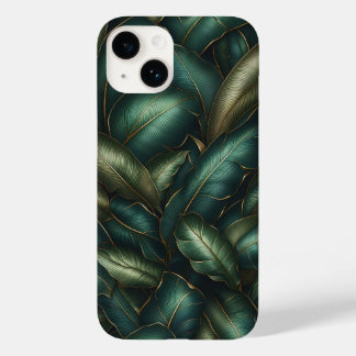 Elegant Dark Emerald Tropical Leaves and Gold Vein