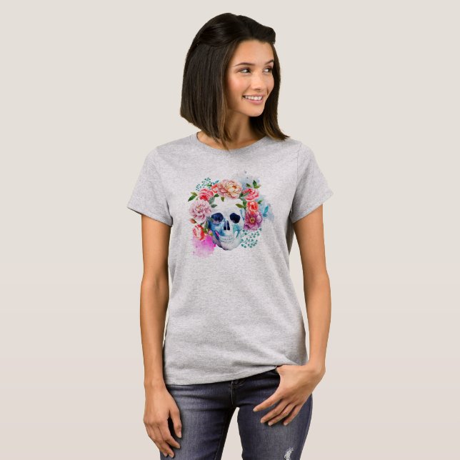 Elegant Dia de los Muertos Floral Skull | Camiseta (Frente Completa)