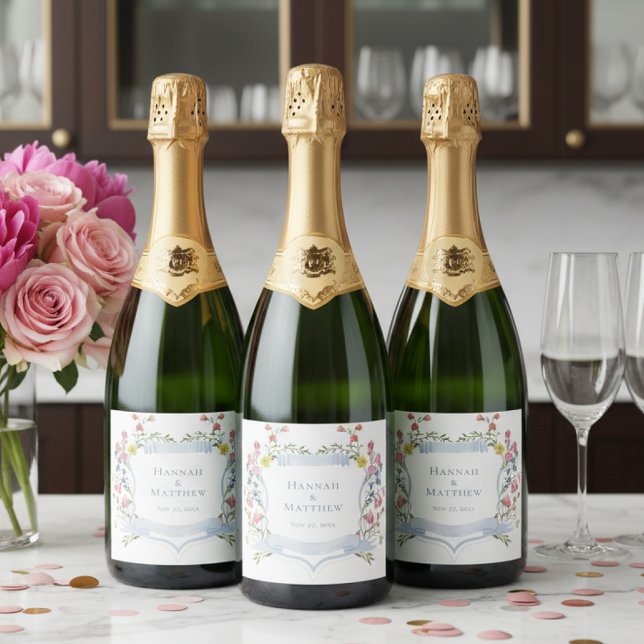 Elegant Dusty Blue Pastel Wildflower Crest Wedding (Criador carregado)