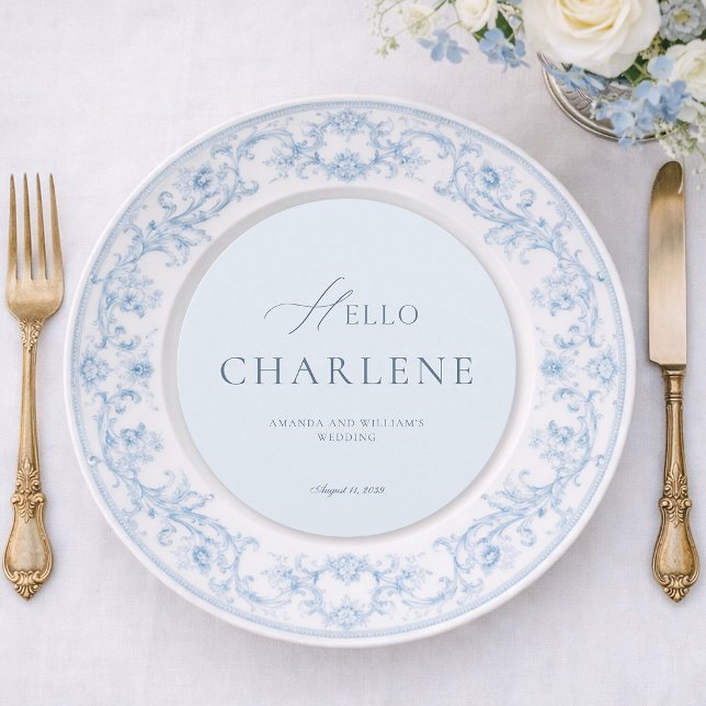 Elegant Dusty Blue Round Wedding Menu Card (Criador carregado)