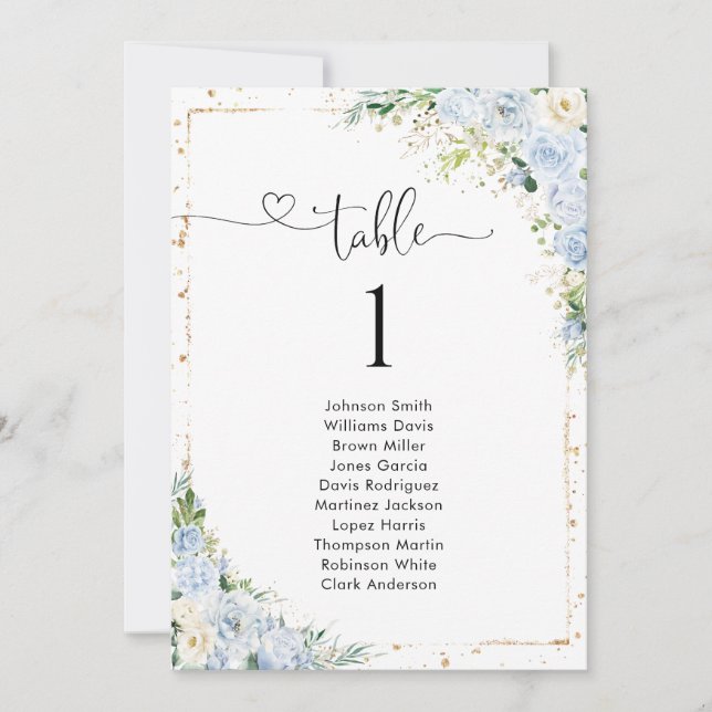 Elegant Dusty Blue Table Number Seating Chart (Frente)