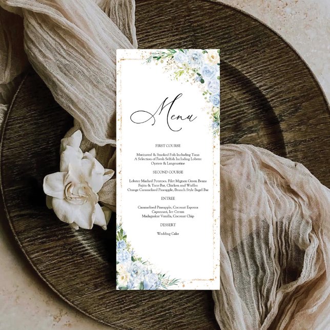 Elegant Dusty Blue Wedding Menu (Criador carregado)