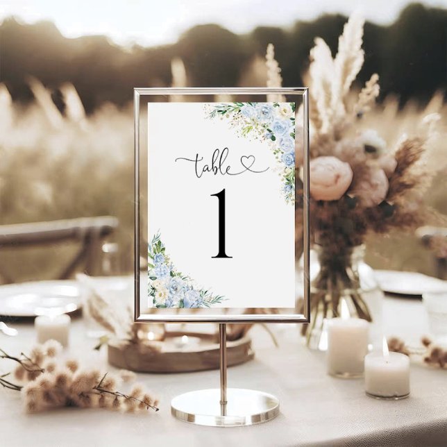 Elegant Dusty Blue Wedding Table Number Card (Criador carregado)