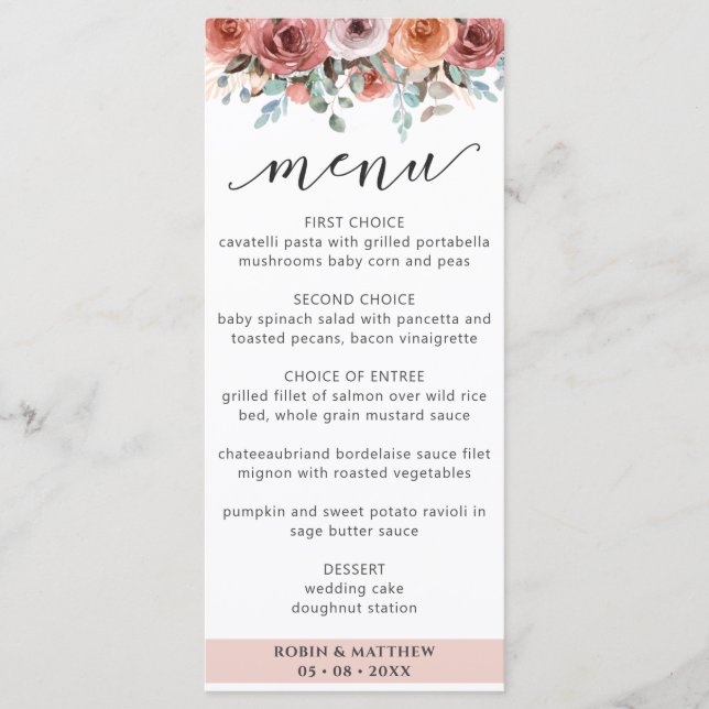 Elegant Ethereal Blush PeachFloral Wedding Menu (Frente)