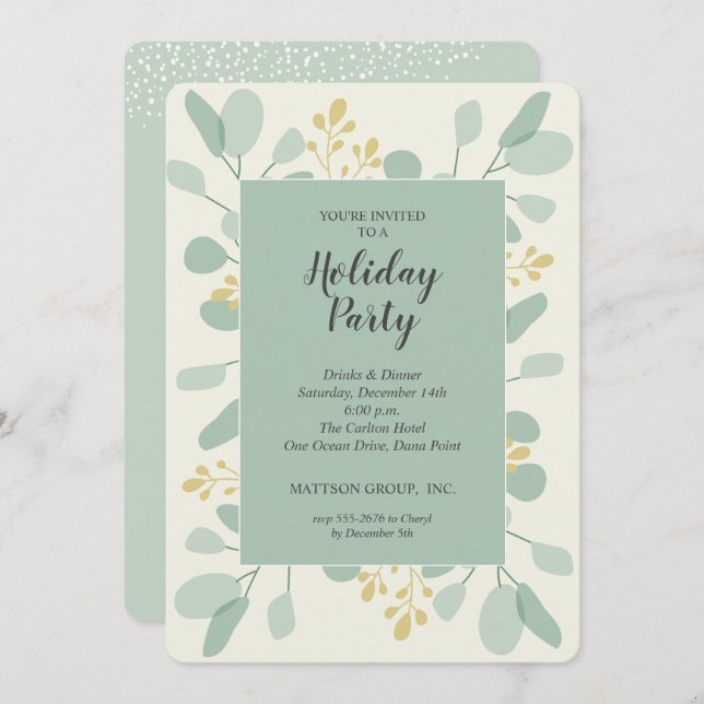 Elegant Eucalyptus Christmas Holiday Invitations (Frente/Verso)