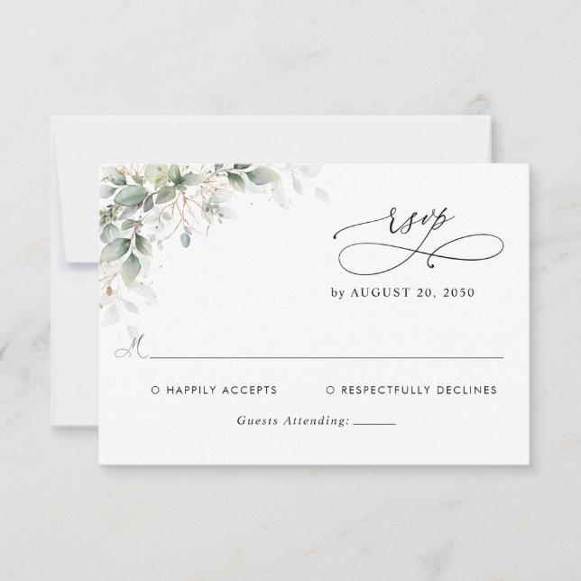 Elegant Eucalyptus Wedding RSVP Card (Frente)