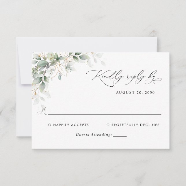  Elegant Eucalyptus Wedding RSVP Card (Frente)