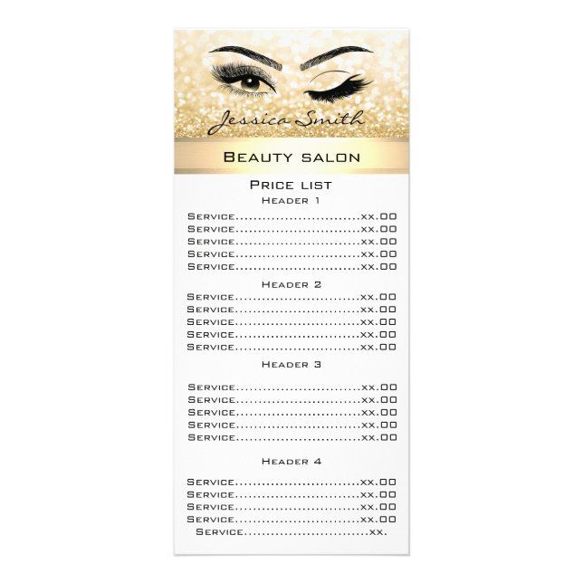 Elegant eyelashes & eyebrow glittery menu card (Frente)