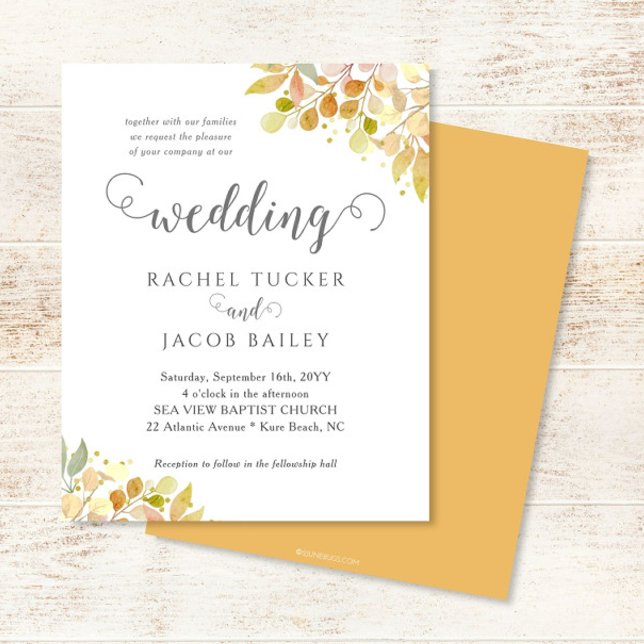 Elegant Fall Floral Orange Gold Wedding Invitation (Criador carregado)