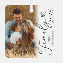Elegant Family 2 Photo Christmas Metal Ornament
