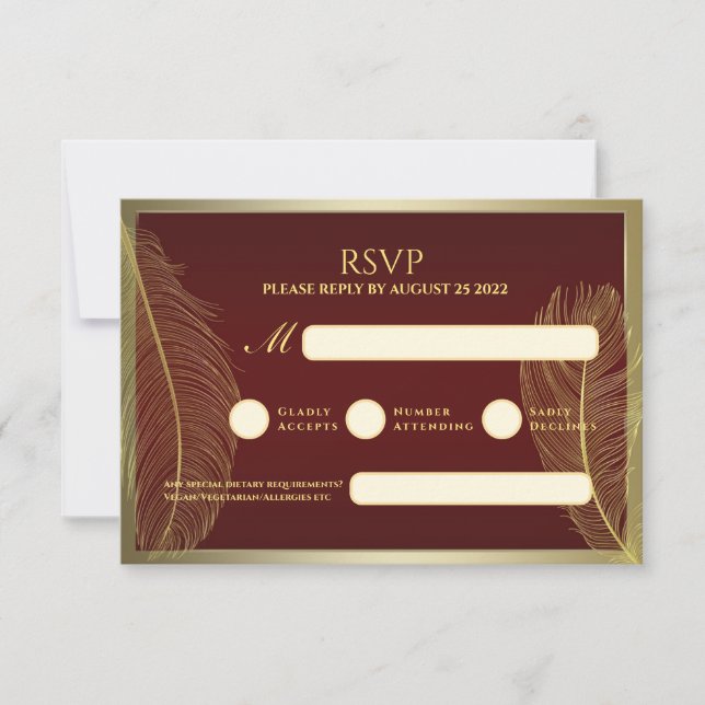 Elegant Feather RSVP Card For Luxury Event (Frente)