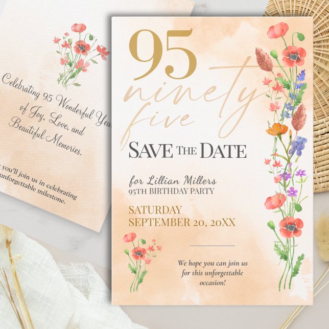 Elegant Floral 95th Birthday - 95 Save The Date (Criador carregado)
