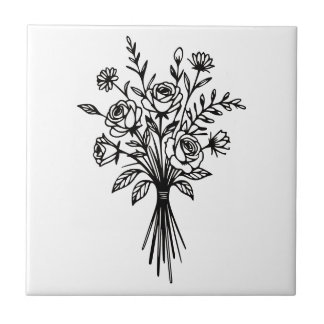 Elegant Floral Bouquet Line Art