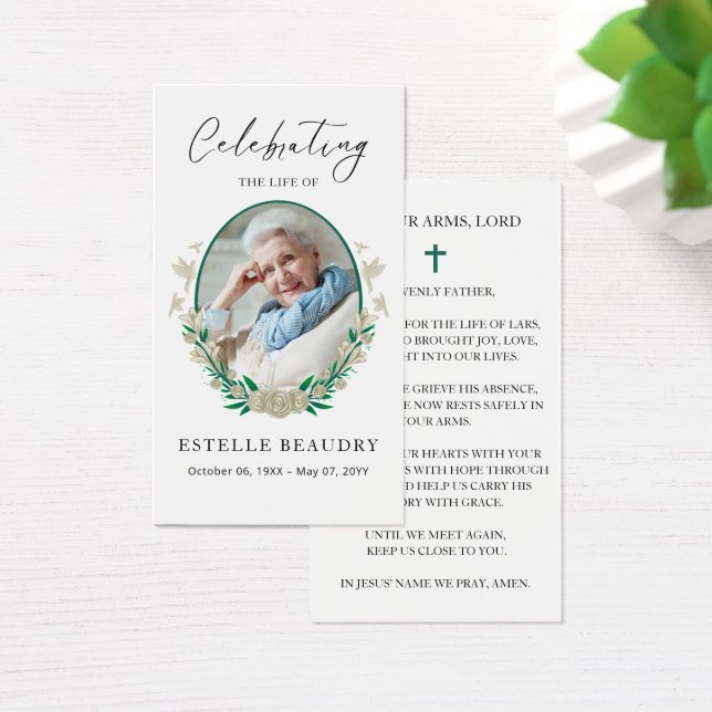 Elegant Floral Funeral Photo Sympathy Prayer Cards (Mesa)
