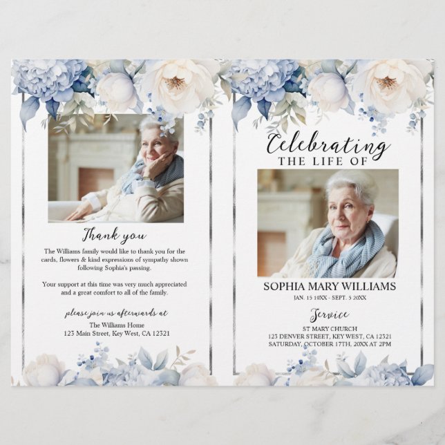 Elegant Floral Funeral Program | Order of Service (Frente)