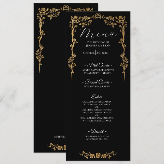 Elegant floral Gothic Wedding Menu (Frente/Verso)