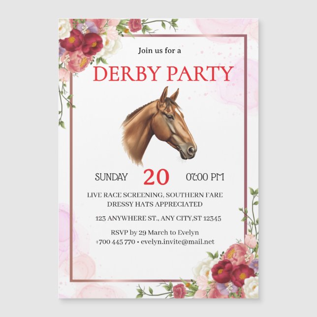 Elegant Floral Horse Derby Party Invitation  (Frente)