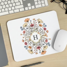 Elegant Floral Monogram Mouse Pad