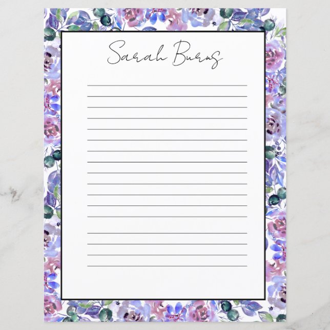 Elegant Floral Monogram Stationery Paper (Frente)