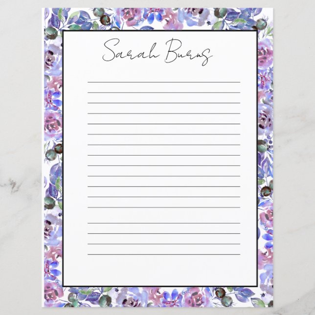 Elegant Floral Monogram Stationery Paper (Frente)