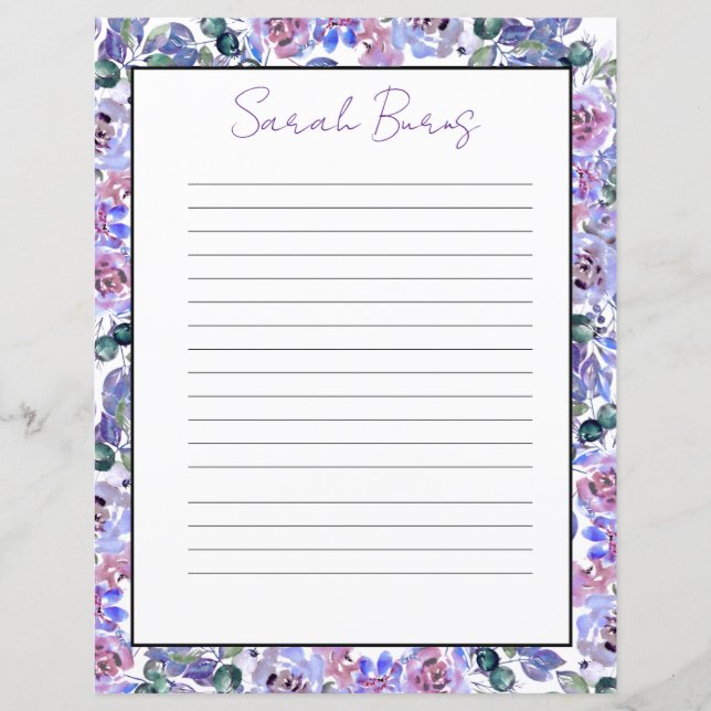 Elegant Floral Monogram Stationery Paper (Frente)
