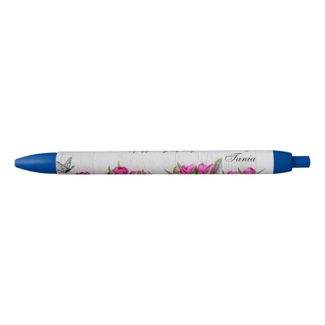 Élégant Floral - tinta caneta negra personalizada (Frente)