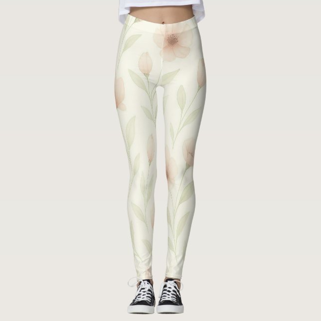 Elegant Floral Watercolor Leggings for Women  (Frente)