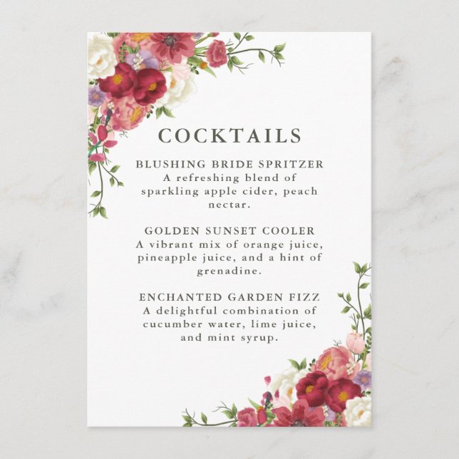 Elegant Floral Wedding Cocktail Menu (Frente)