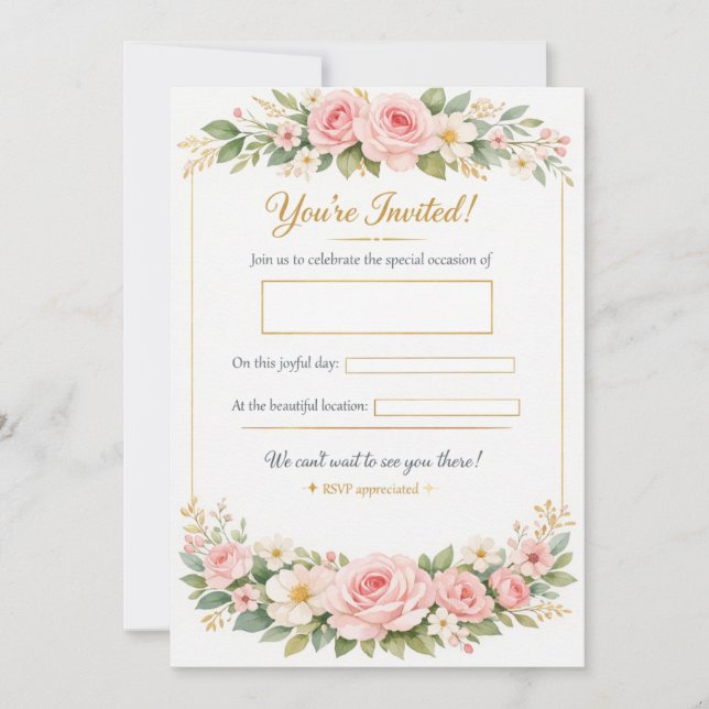 Elegant Floral Wedding Invitation Card Template (Frente)