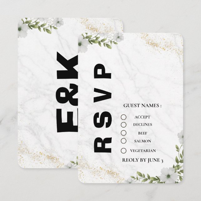 Elegant Floral Wedding RSVP Card  (Frente/Verso)