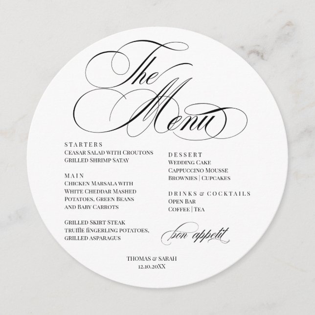 Elegant font modern Wedding Menu  (Frente)