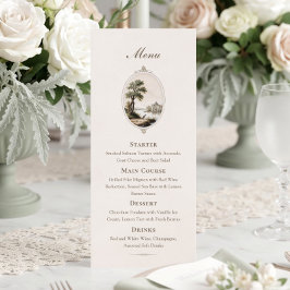 Elegant French Vintage Chateau Wedding Menu Card